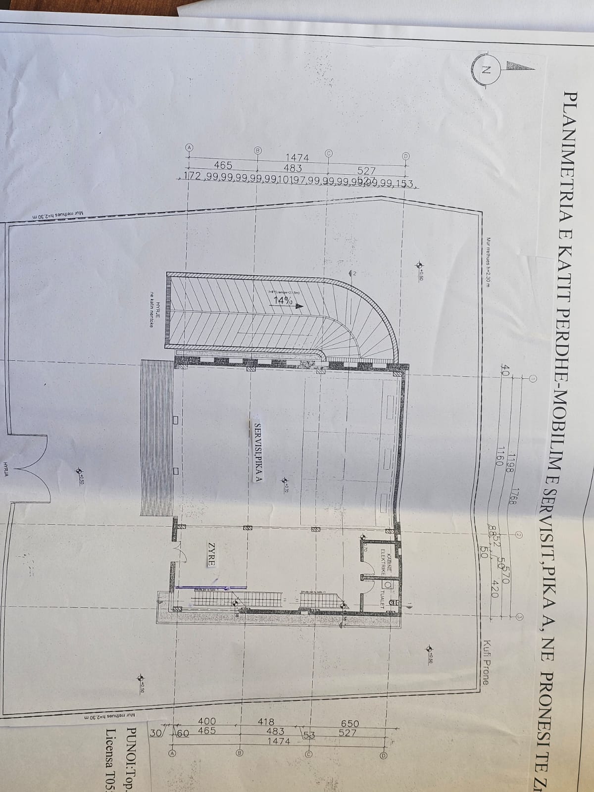 Planimetri Kati — Servisit Pika A (1) — projekt topografik Tiranë